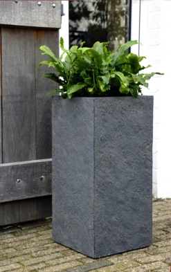 Plantenbak Arizona Cubihi - L28 X B28 X H60cm - Donkergrijs -Natur Bloemen Winkel arizona cubihi graphite w28h60 plantenbak 7 4