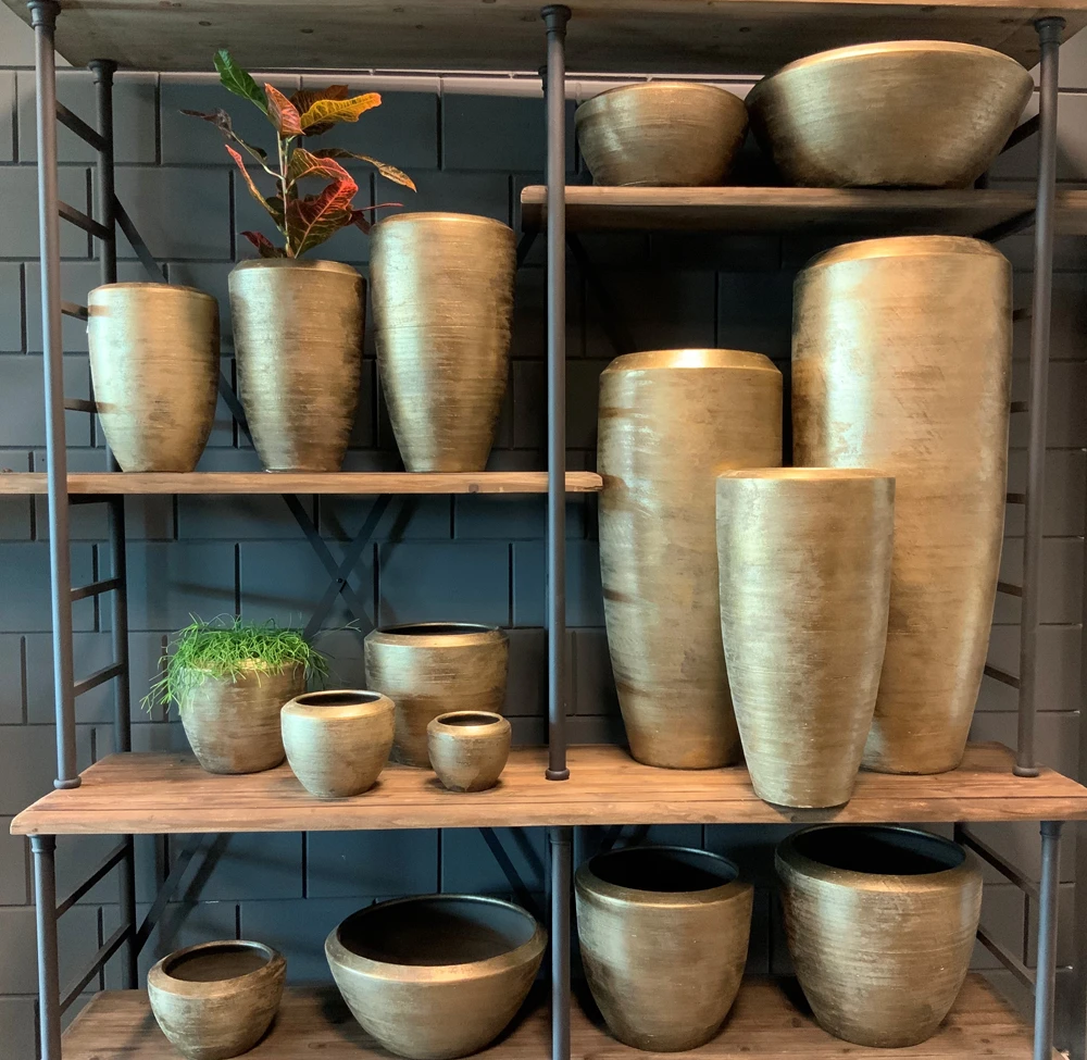 Bloempot Kos Hoog - D26 X H40cm - Goud 4 Bloempot Kos Hoog - D26 X H40cm - Goud - Afbeelding 2