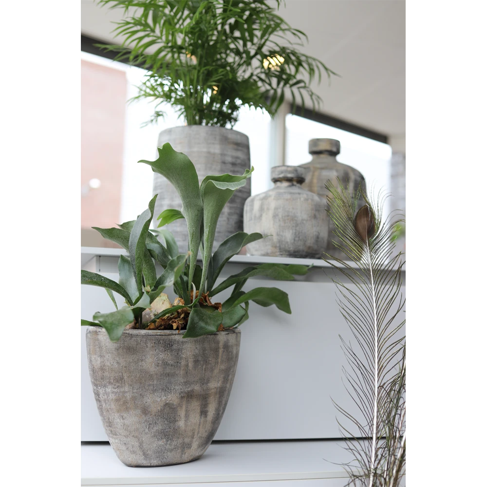 Bloempot Miami Ovaal - L39 X D20 X H31cm - Zwart Cement 4 Bloempot Miami Ovaal - L39 X D20 X H31cm - Zwart Cement - Afbeelding 2