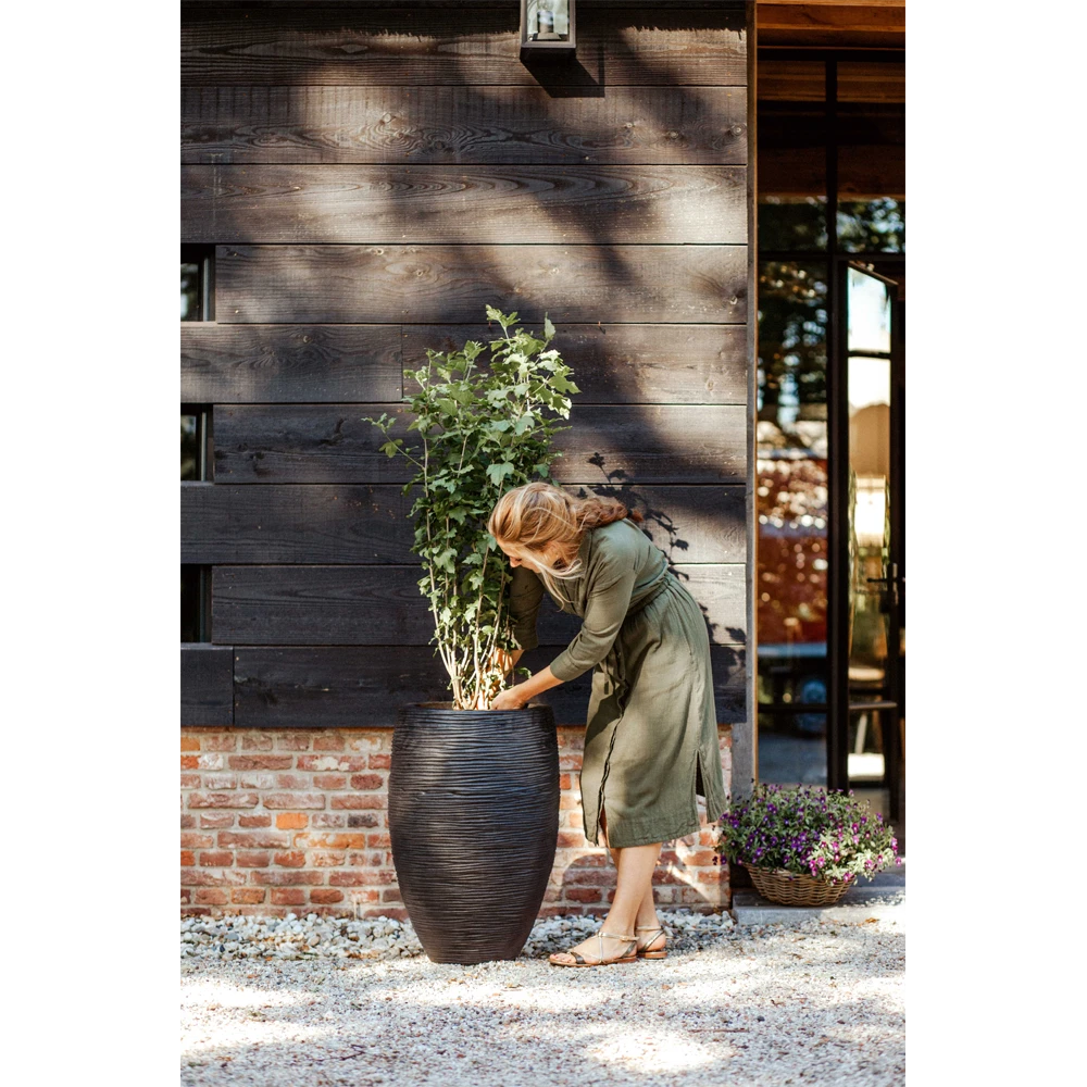 Capi Bloempot Hoog Nature Elegant Deluxe Rib NL - D45 X H72cm - Zwart - Afbeelding 2