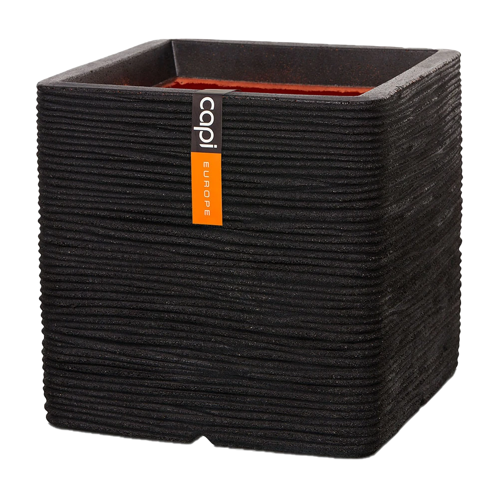Capi Plantenbak Vierkant Nature Rib NL - L40 X B40 X H40cm - Zwart 3 Capi Plantenbak Vierkant Nature Rib NL - L40 X B40 X H40cm - Zwart